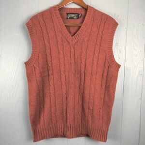 Vintage 80s Sears Sweater Vest Mens XL Wool Blend Cable Knit Grandpa‎ Fisherman